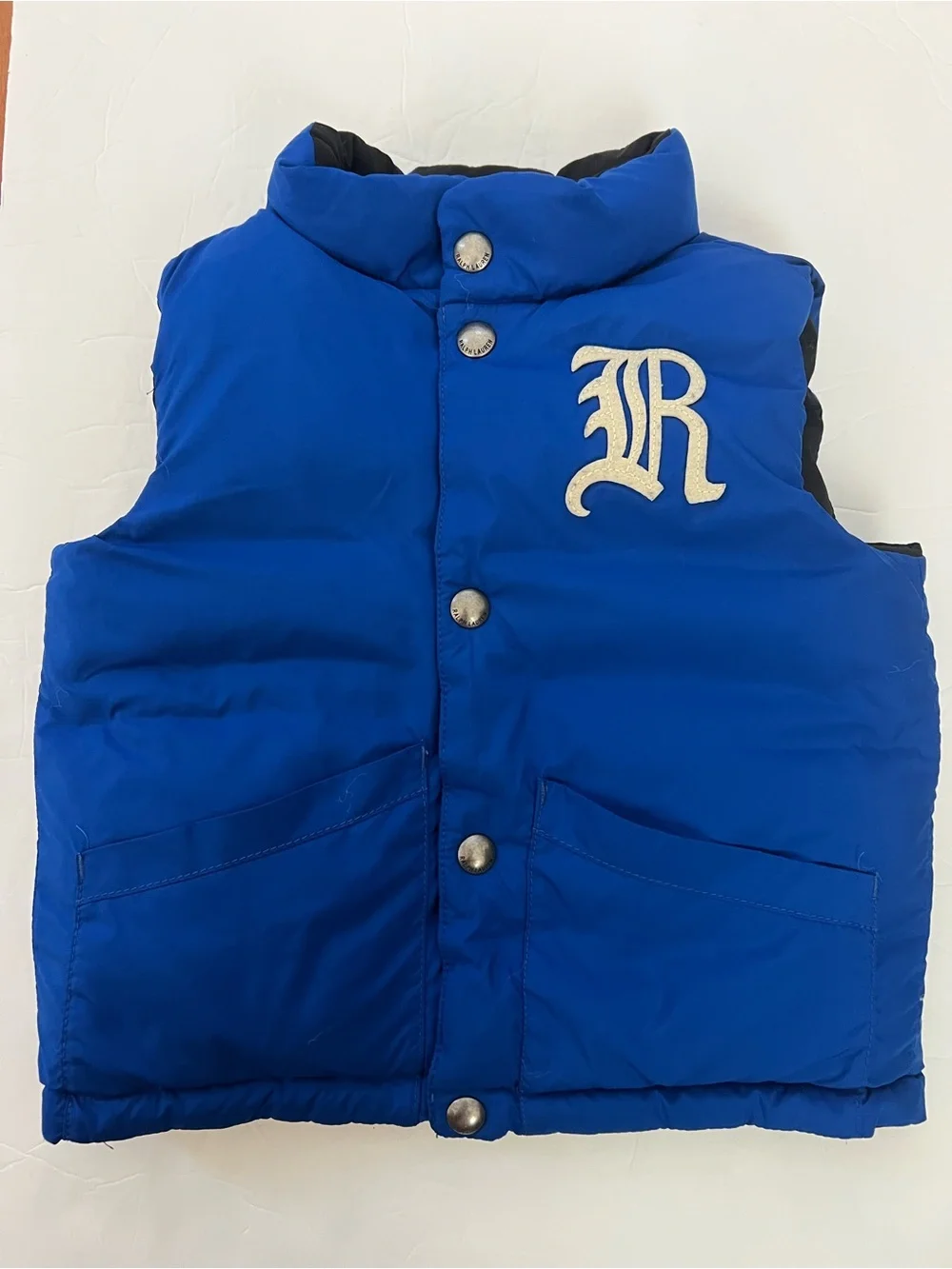 Ralph Lauren Polo Puffer Vest Kids 2T Blue Black Reversible Down Old English